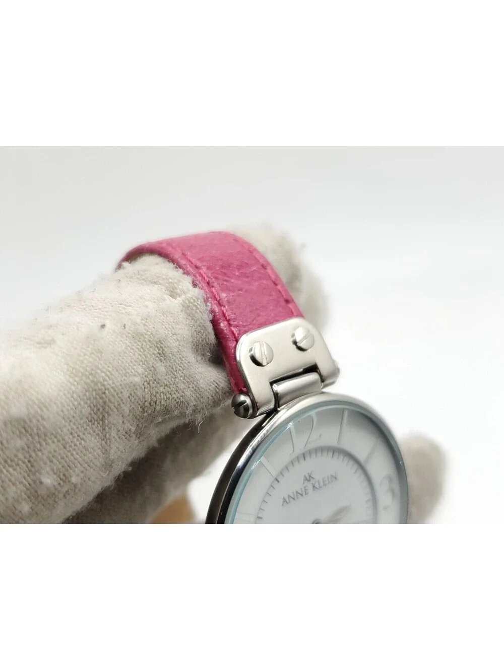 Womens AK Anne Klein Watch 34mm New Battery Pink Leather Band Y121E